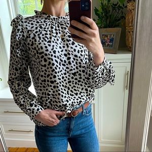 J.Crew ruffle-sleeve top in leopard satin crepe.